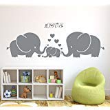 Cute Elephant Family Wall Decal With Hearts Wall Decals For Kid Room Decor Baby Nursery(Grey)