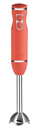 Chefman with Stainless Steel Shaft & Blades Powerful Ice Crushing 2-Speed Control One Hand Mixer, Purees Smoothie, Sauces & Soups, 300 Watts, Coral