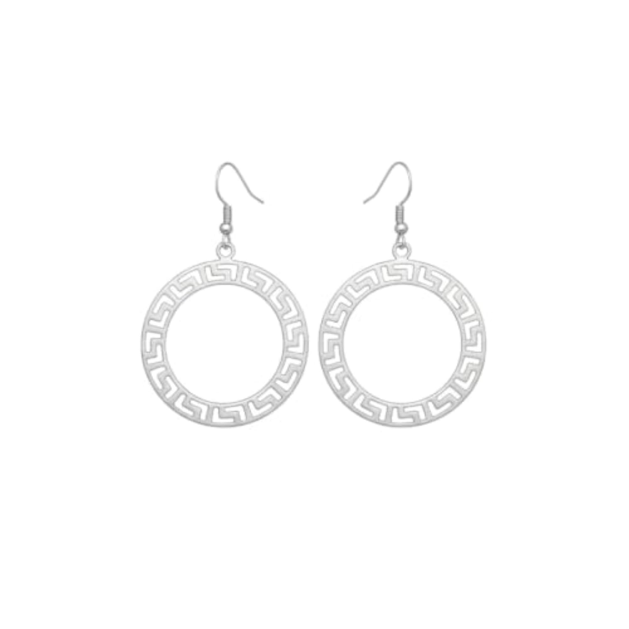 Women's Greek Halo Silver Hoop Earrings, Everyday Wear