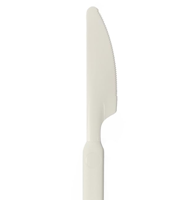 50 Cuchillos Reutilizables Durables PP Crema 18,9cm, Cubiertos de Plástico, Cuchillo de Plástico, Apto Lavavajillas, Eventos y Hogares