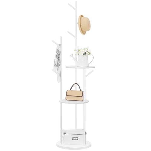 HOOBRO Garderobenständer, Freistehender Kleiderständer, Garderobe in Baumform Garderobenständer mit 6 Haken und 3 Regalen, für Kleidung, Hut, Wohnzimmer, Schlafzimmer, Weiß EWT36YM01 HOOBRO Garderobenständer, Freistehender Kleiderständer, Garderobe in Baumform Garderobenständer mit 6 Haken und 3 Regalen, für Kleidung, Hut, Wohnzimmer, Schlafzimmer, Weiß EWT36YM01