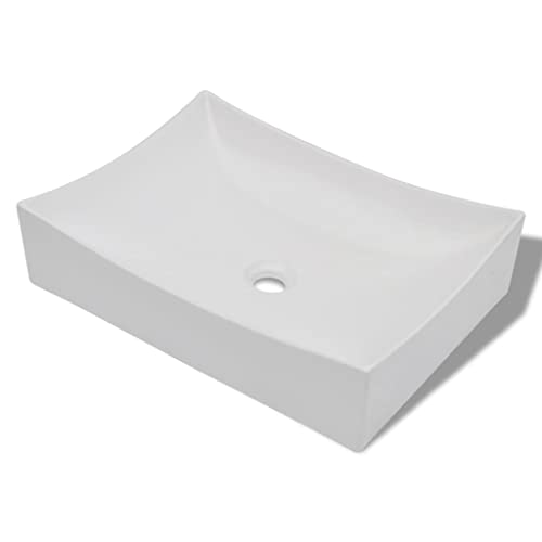 Lavabo de cerámica blanco brillante, moderno lavabo para baño y aseo de invitados, duradero y fácil de limpiar