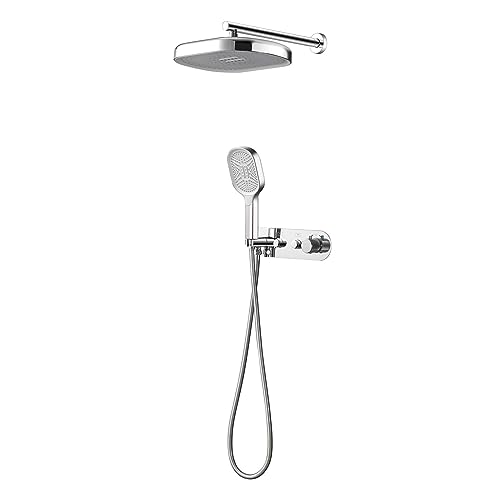 Système de douche cachée thermostatique anti-brûlure à double fonction jet de pluie de 14"