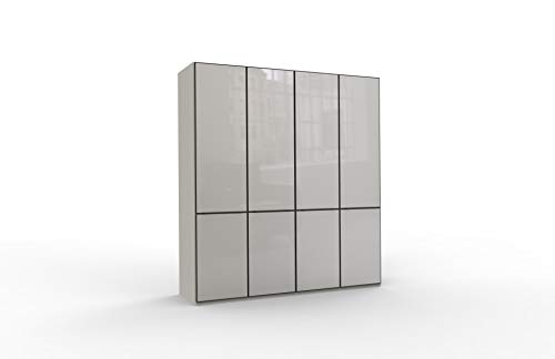 WIEMANN Montreal Kleiderschrank, Schlafzimmerschrank, Drehtürenschrank, Breite 200 cm, 4 türig, grau, Glas Kieselgrau, Griffe schwarz, Holz, B/H/T 200x216x58 cm
