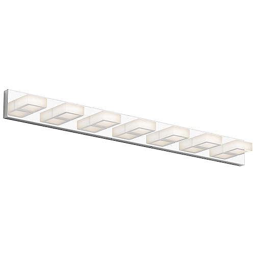 Image of Ralbay 46 inch LED Chrome Vanity Lights 7 Lights Acrylic Stainless Steel LED Modern Vanity Lights Chrome Bathroom Lighting Fixtures Over Long Mirror (Natural White Light 4500K)