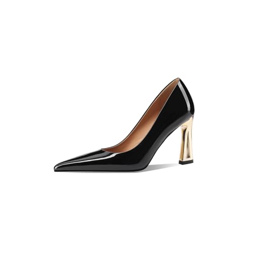 TinaCus Glossy Patent Leather Women's Pointed Toe Handmade High Heels Office Lady Pumps Shoes