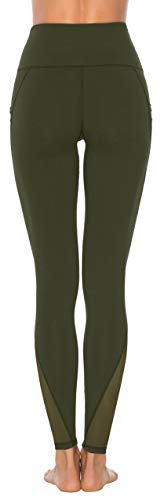 Calça legging feminina para ioga de cintura alta com bolsos laterais, controle de barriga para trein