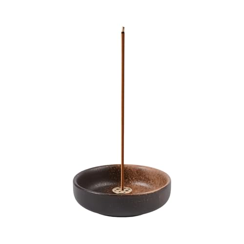Quemador de Incienso, 9x3 cm Soporte Incienso Varilla con Soporte de Latón, Porta-Inciensos de Cerámica, Incense Holder, Incensario Japones Ideal para Yoga, Meditación y Decoración del Hogar