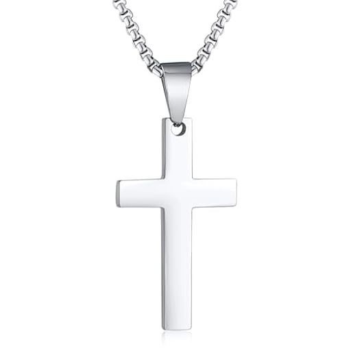 FLHEART Collar Hombre Colgantes Cruz - Collar con Amuleto para Pascua, Acero Inoxidable Colgante Cruz Cadena para Hombres Regalos de Semana Santa, Plata Colgantes Cruz | Ya disponible en tu tienda friki favorita! En mundofriki.es!