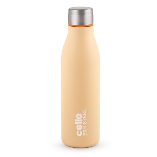 Image of CELLO Gem Stainless Steel Water Bottle for Daily Use 900 ml Orange | Easy to Carry & Clean, Rust Proof Leak Proof Freezer & Fridge Safe Single Wall Steel Water Bottle for School Kids, Travel & Office