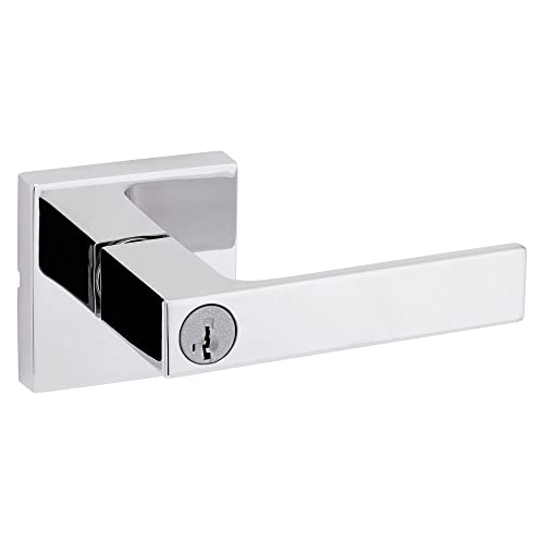 Image of Kwikset Singapore Entry Door Handle with Lock and Key, Secure Keyed Reversible Lever Exterior, Doorlock, For Front Entrance and Bedrooms, Polished Chrome, Pick Resistant Smartkey Rekey Security