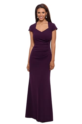 Xscape Women's Cap Sleeve Stretch Scuba Crepe Gown with Cascade Ruffle Back