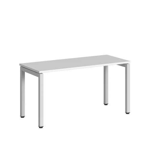 Steelcase Ottima Portico Bureau à Domicile à Hauteur Fixe avec Plateau en Mélamine Blanc Gris et Base Blanc Gris en Acier Inoxydable, Assemblage Facile (140 x 60 cm) Cover