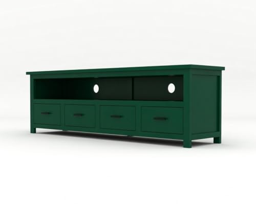 Image of Sheesham Solid Wood TV Cabinet for Living Room | Handcrafted Wooden TV Unit with Storage | Elegant Entertainment Stand for Modern Homes (4 Drawer Tv Cabinet, Green)