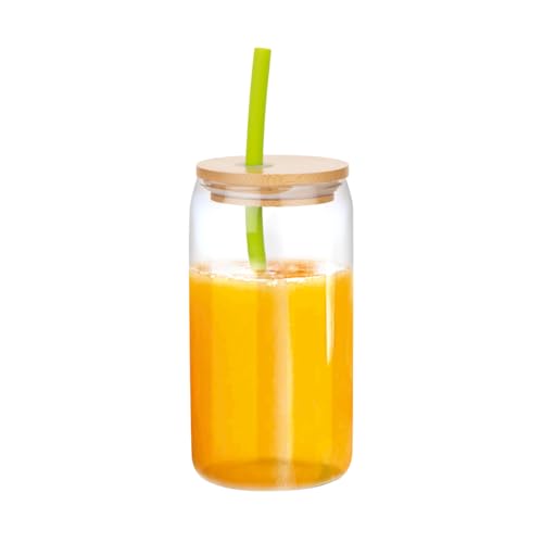 Image of ATTRO 400ml Drinking Glass with Wooden Lid & Silicone Straw Travel Sipper Tumbler- Ideal for Juices, Smoothies &Cocktails - Durable, Leak Proof Glass for On the Go
