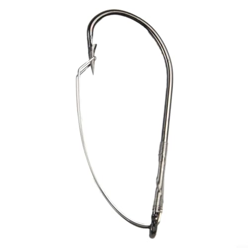 Yuanpgky 10 anzuelos de pesca de púas sin malas hierbas para róbalo, gancho de gusano único, soporte de cebo de acero de alto carbono con diseño ancho y enganche, compatible (1/0)