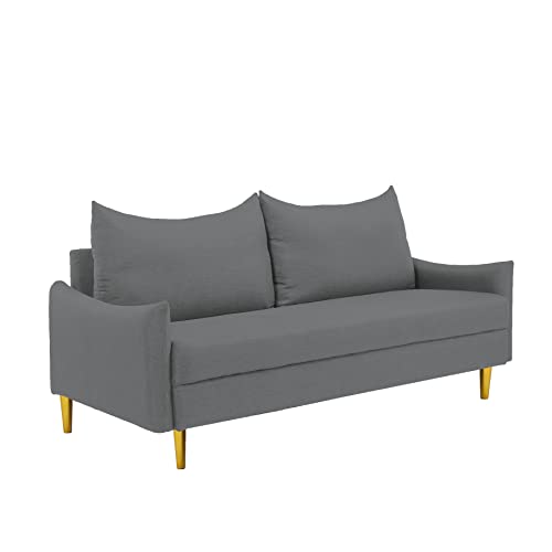 Koihome Polyester Loveseat Curved Arms, Sleeper Two Pillows, Modern Couch With Tapered Metal Legs, Upholstered 2-Seater Sofa For Living, Bedroom,Office,Waiting Room, Light Drey #TOP2