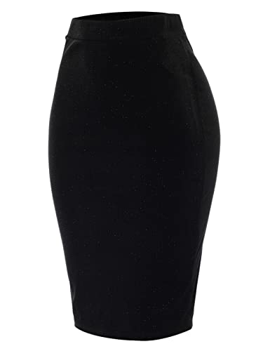 MixMatchy Women's Velvet Glitter Bodycon Midi Pencil Skirt2