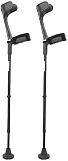 KMINA - Forearm Crutches for Adults (x2 Units, Open Cuff), Arm Crutches for Women with Handle Pad, Aluminum Crutches for Walking, Adjustable Crutches Adult, Crutches for Men, Black - Made in Europe