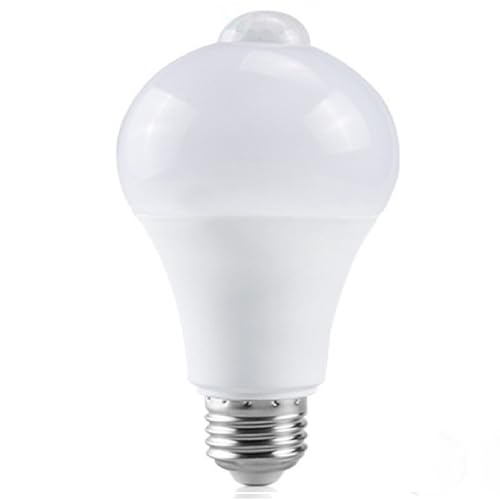 Intelligent PIR Motion Sensor Light Bulbs Indoor Outdoor 1 Packs 9W(60W Equivalent) Security LED Bulb, Indoor E26, A19, 5000K Daylight Dusk to Dawn Bulb for Garage Front Door Porch Stairs Hallway