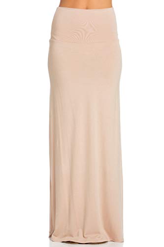 Azules Women's Rayon Span Regular to Regular Size Maxi Skirt - Solid [Made in USA] - Light Khaki - X-Large