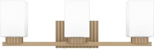 Quoizel Joyner Modern Bath Vanity Lights, 23 Inch 3-Light Bronze Gold Pleated Design Bathroom Lighting Fixtures Over Mirror, Opal Etched Glass, 100W, Wall Mount Light for Bathrooms, Dresser or Sink