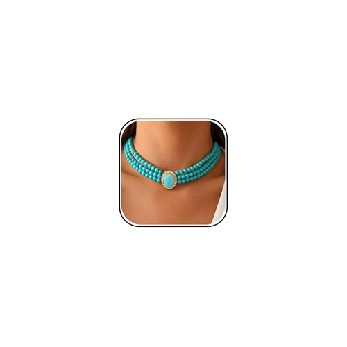 Peraca Cris Gold Tone and Turquoise Tone Western Necklace for Women, Western Jewelry, Cowgirl Outfit Accessories, Country Concert Jewelry