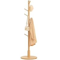 Cozivolife Standing Coat Rack,Wooden Coat Rack Stand with 9 Hooks and 3 Height Adjustable,Beech Wood Tree Coat for Bedroom,Office,Entryway (Bamboo)