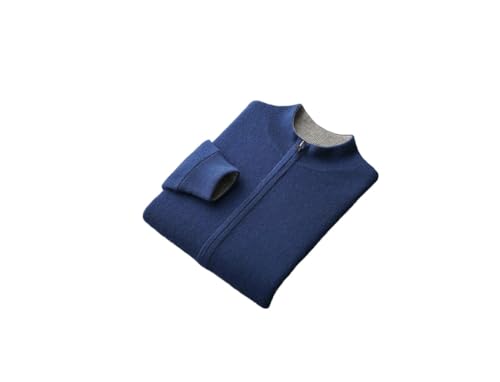 Kiioouu Winter Men's 100 Percent Wool Double-Sided Zipper Cardigan Coat Thickened Knitted Sweater Long Sleeve Zipped Down Coat Blue