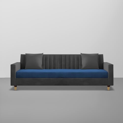 Image of Casaliving Garcia 3 Seater Sofa Set for Living Room (Blue Black Colour) Premium Fabric Sofa