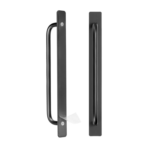 Image of M METERXITY 2-Pack Self Stick Barn Door Handles, 9.61Inch /244mm Length Aluminium Alloy Gate Handle with Double Sided Tape for Bathroom /Wardrobe /Closet, Sliding Door Handle with Plate [Black]