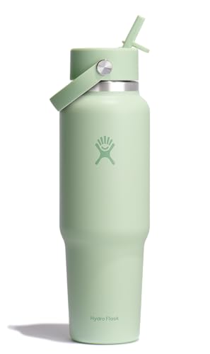 Hydro Flask Travel Water Bottle - Insulated Stainless Steel - Wide Straw Lid, Non Spill, Leakproof in 40 Oz Aloe Green