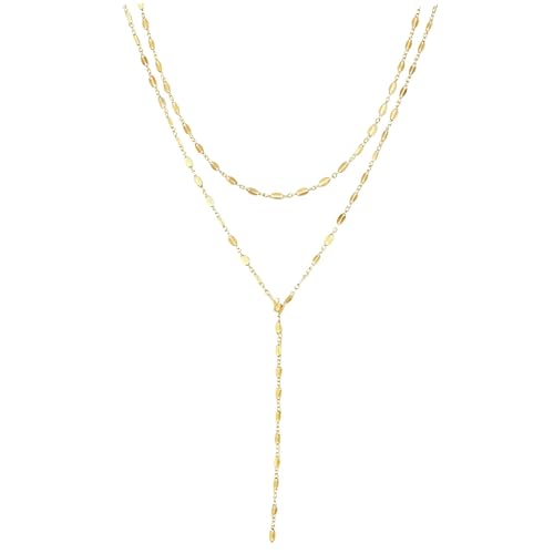 Oykrueats Y Lange Halskette Damen Layering Ketten Set 14K Vergoldete Y Goldkette Trendiger Geschichtete Lange Halskette Minimalistisch Y Kette Gold Trendiger Schmuck für Damens Frauen Mädchen