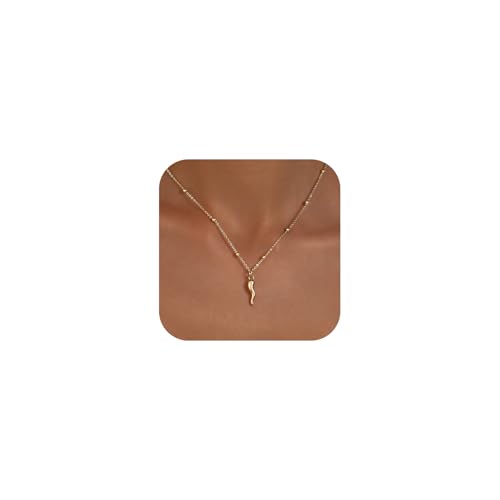 KISSCLOUD Gold Italian Horn Necklace for Women 14K Gold Plated Cornicello Pendant Chain Dainty Good Luck Charm Trendy Jewelry Gift