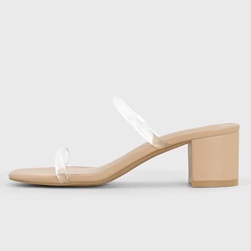 Image of Shoe'N Tale Strappy Heels for Women Square Open Toe Two Strap Low Block Heel Slip on Dressy Sandals Shoes