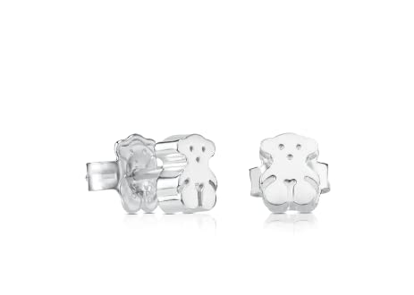 TOUS Pendientes de Plata de Primera Ley para Mujer con Motivo en Oso de 0.6 cm y Cierre a Presión, Clásico y Elegante, Colección Sweet Dolls