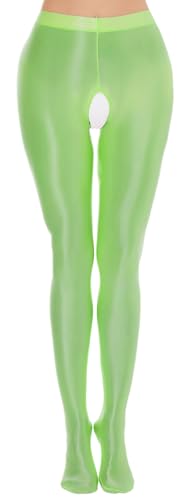 Image of FEOYA Women's Open Crotch Oil Shiny Pantyhose High Waist Control Top Silky Oily Crotchless Footed Tights Stockings