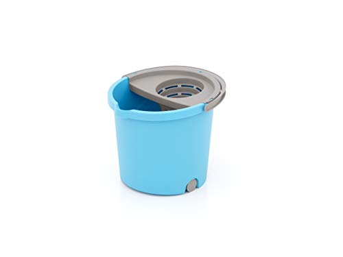 Smart-T-Haus 7046010 Cubo Redondo con Mini Ruedas + Escurridor, Azul, 33 x 35 x 28 cm