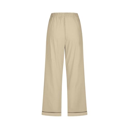 Capri Linen Pants for Women Cotton Casual Summer Capris Drawstring High Waist Pants Wide Leg Buttons Cropped Trousers3