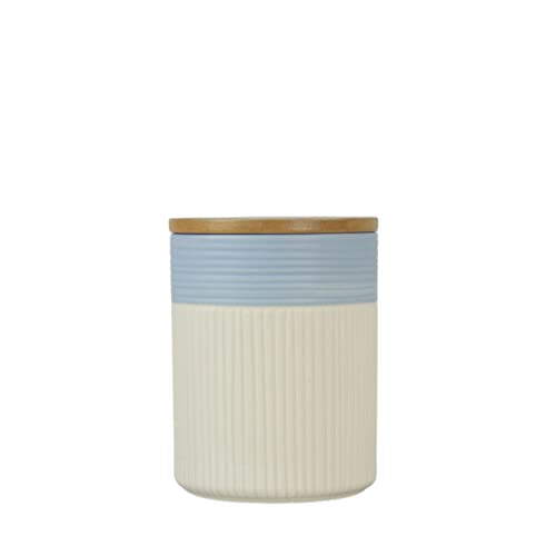 Image of 10 Strawberry Street Luca Ombre Embossed Ceramic Kitchen Canister Set, Set of 3, Matte Blue /White, Bamboo Lids