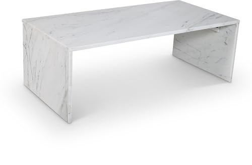 Meridian Furniture 99004White-CT Vernazza Collection Modern | Contemporary Coffee Table with Handcrafted Genuine Marble, White Marble with Light Grey Veining, 48