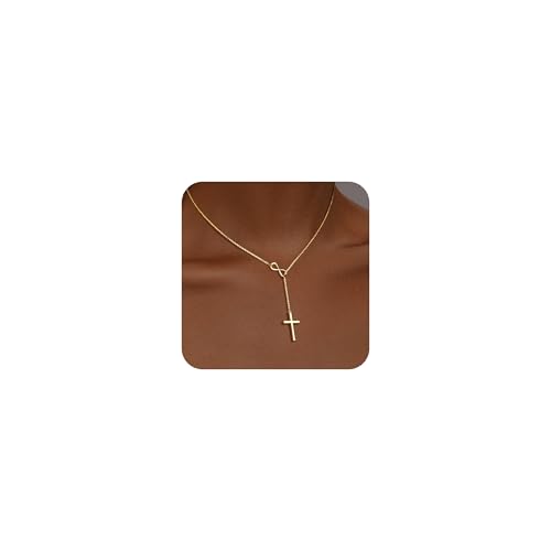 Cross Necklace for Women 14K Gold/Silver Plated Dainty Infinity Long Pendant Charm Necklace Trendy Non Tarnish Waterproof Jewelry Simple Religious Christian Baptism Faith Jewelry Gifts