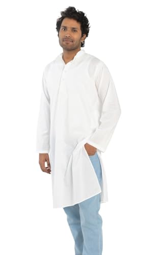 Indian Asian Unisex White Cotton Chikankari Kurta | Party Festive Ethnic Wear | Traditional Kaftan Split Shirt2