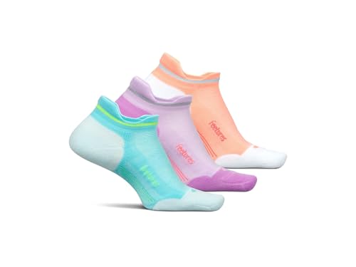 Image of Feetures Unisex Elite Ultra Light No Show Tab 3-Pair Pack, Aqua Surf /Orchid Sunset /Vibrant Reef, Large