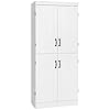 HOMCOM 70" Kitchen Pantry Storage Cabinet, 6-Tier Freestanding Cupboard with Adjustable Shelves and 4 Doors for Dining Room, White