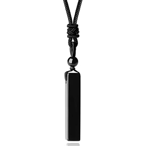 MAIBAOTA Black Obsidian Crystal Necklace for Men Women Healing Crystal Stone Bar Pendant Necklace Adjustable Rope Necklace Natural Gemstone Necklace Jewelry Cover