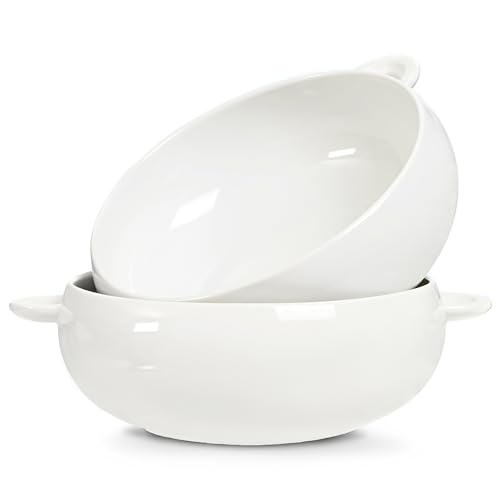 DAILY RITMO Large Serving Bowls with Handles 2-Pack Set | 8.5″ Size | Serve Side Dishes, Salad, Pasta, Versatile Mixing, Noodle, Pho and Ramen