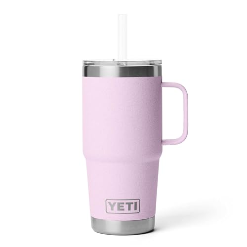 YETI Rambler 25 oz Tumbler with Handle and Straw Lid, Travel Mug Water Tumbler, Vacuum Insulated Cup with Handle, Stainless Steel, Cherry Blossom - Textured