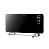 YOEVU | Radiador eléctrico bajo consumo 2000W | Programable con control móvil y WIFI | Termostato regulable | Soporte con ruedas | IP24 | Protección sobrecalentamiento | (Negro, 2000W)