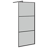 Duschwand für Walk-In Dusche 90x195 cm aus dunklem ESG Glas mit schwarzem Aluminiumrahmen verstellbar für Badewannenaufsatz und Spritzwasserschutz in Bad Ecke und Nische